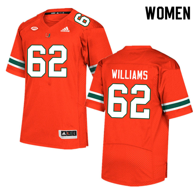 Women #62 Jarrid Williams Miami Hurricanes College Football Jerseys Sale-Orange